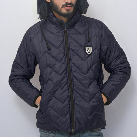 Men Detachable Hood Solid Puffer Jacket