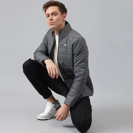 JUPITER STAND COLLAR METALLIC FINISHED PUFFER JACKET