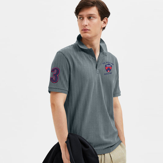 Textured Fabric Silver Grey Premium Cotton Polo For Men