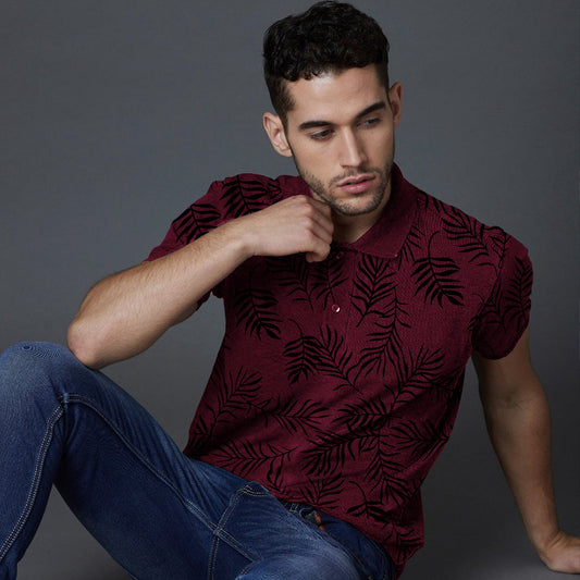 Jupiter all over floral leaf cotton polo