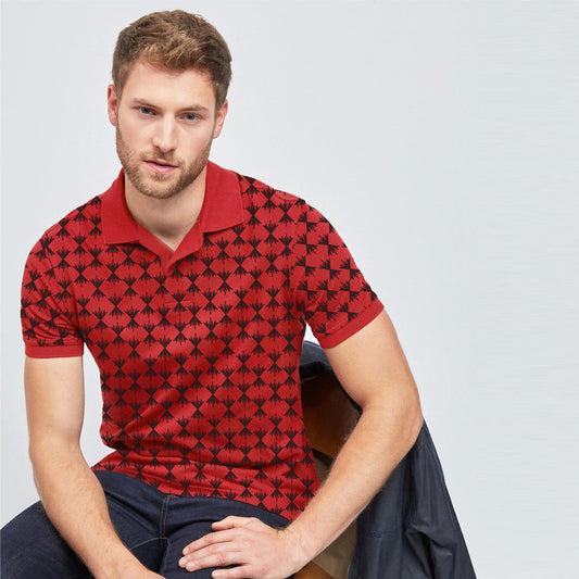 Jupiter all over broken square printed cotton polos