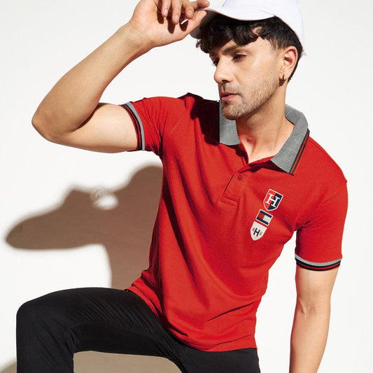 Noble Men Fashion Embroidered Tipping Collar Polo Shirt