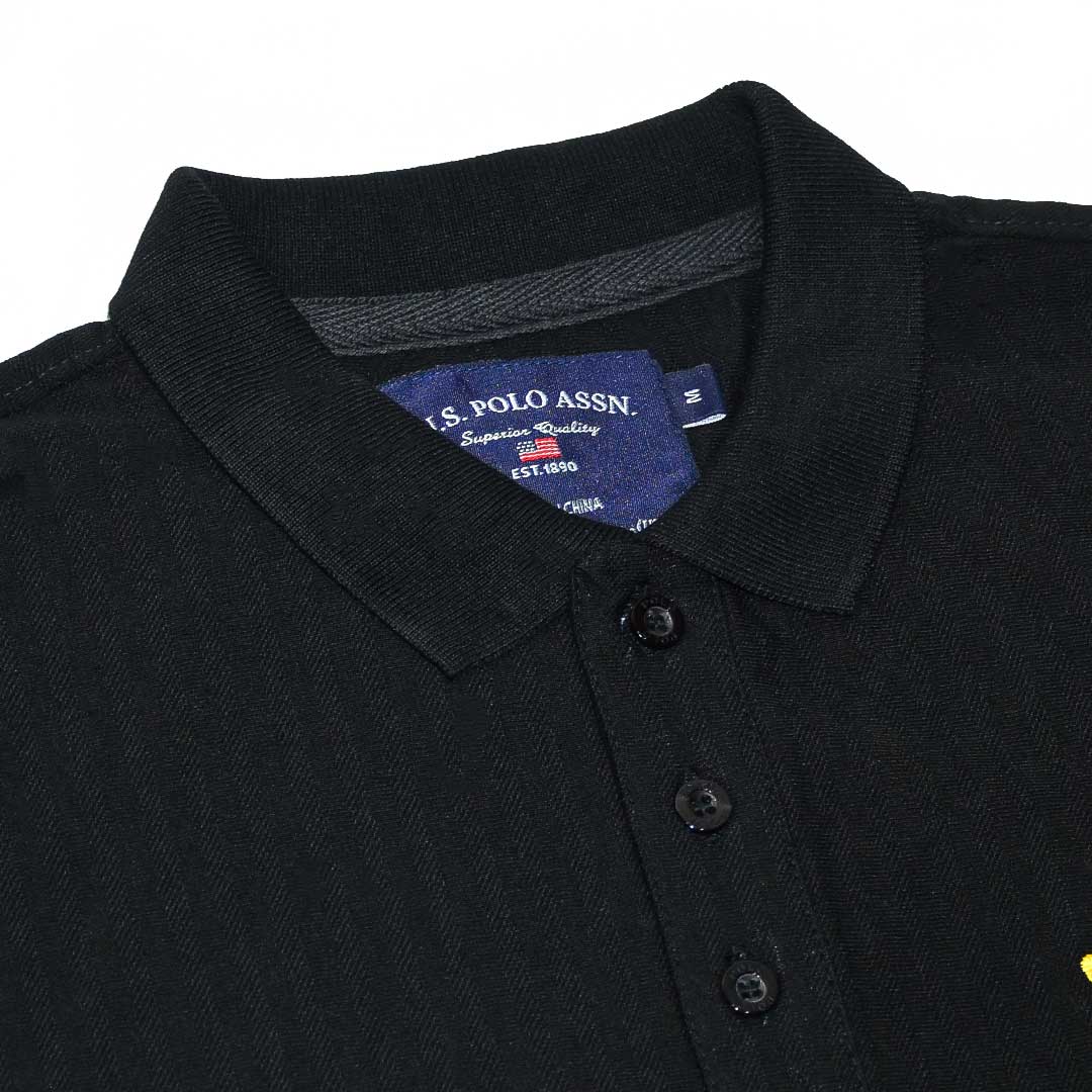 Textured Fabric Iconic Black  Cotton Polo For Men