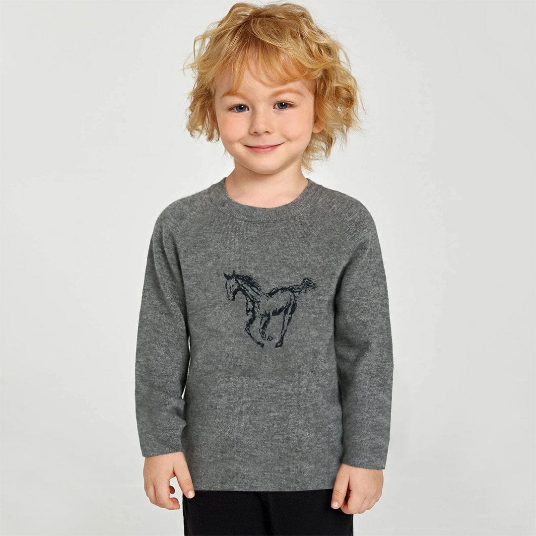 Long Sleeves Crew Neck Horse Print Kids Tee (1 TO 6 YEARS)