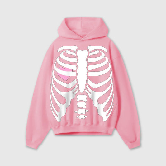 Jupiter Hotep Oversized Skull & Heart Printed Hoodie