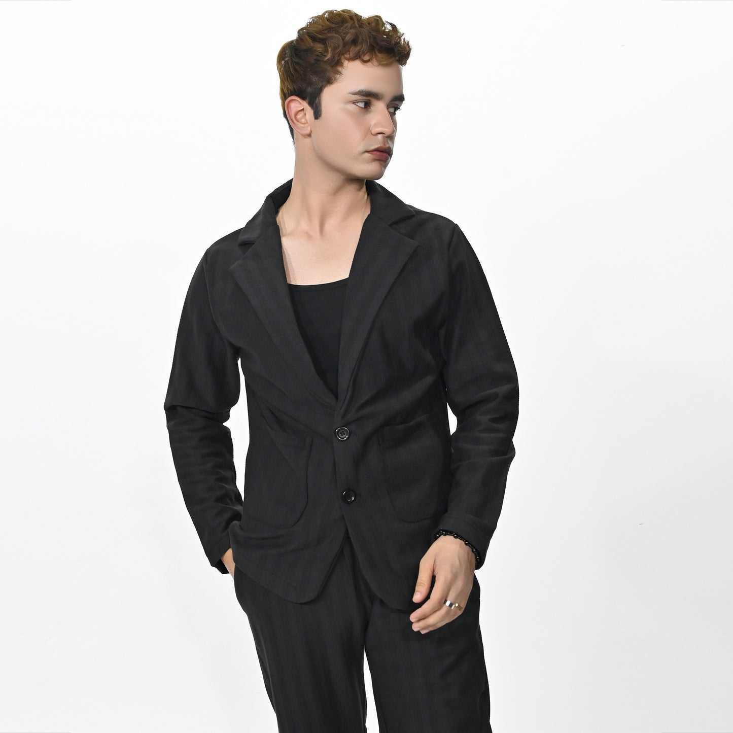 Jupiter Celebrity Self Textured Gender Neutral Black Casual Pant Coat