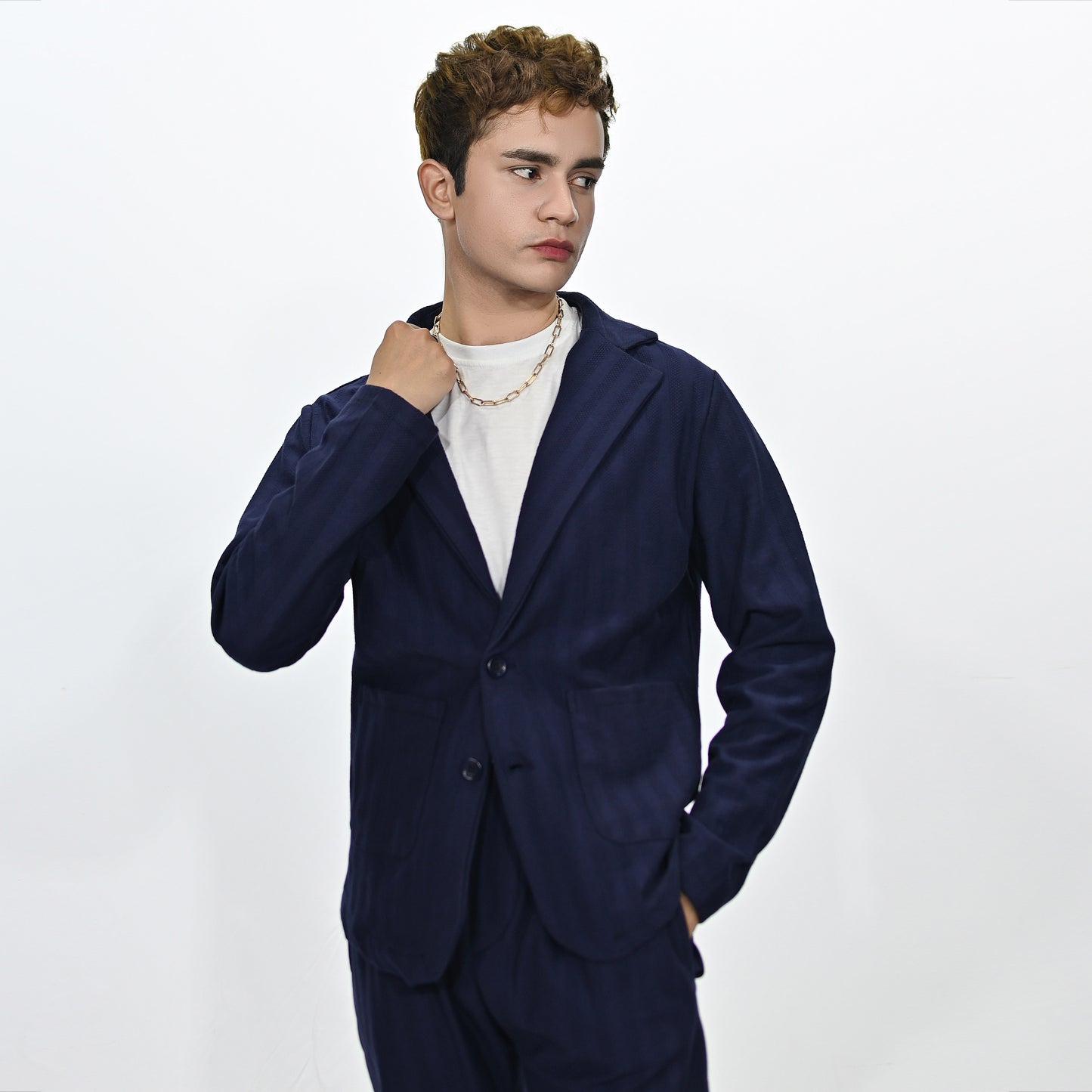 Jupiter Celebrity Self Textured Gender Neutral Navy Casual Pant Coat