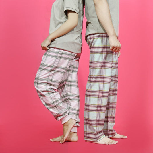 Unisex Checked Loungewear Comfy Soft Light Grey Cotton Trouser