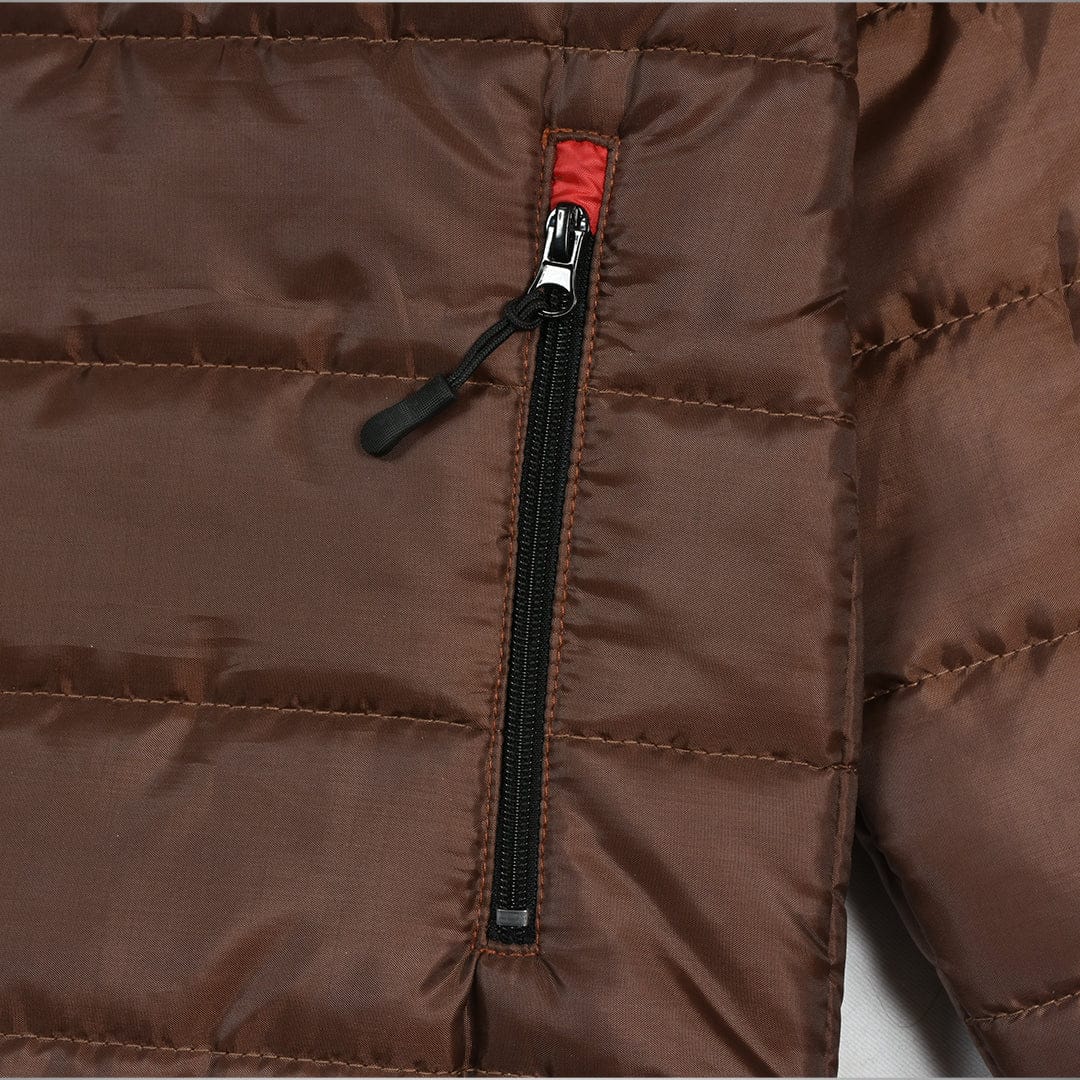 Men Funnel Neck Puffer Brown  jacket