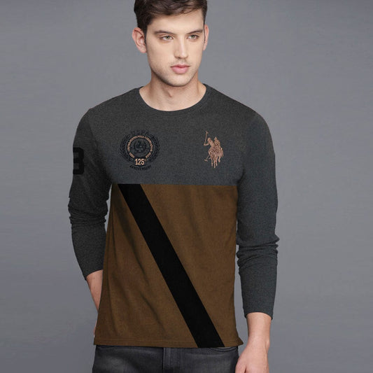 Colors Block Cross Panel Long Sleeves Tee