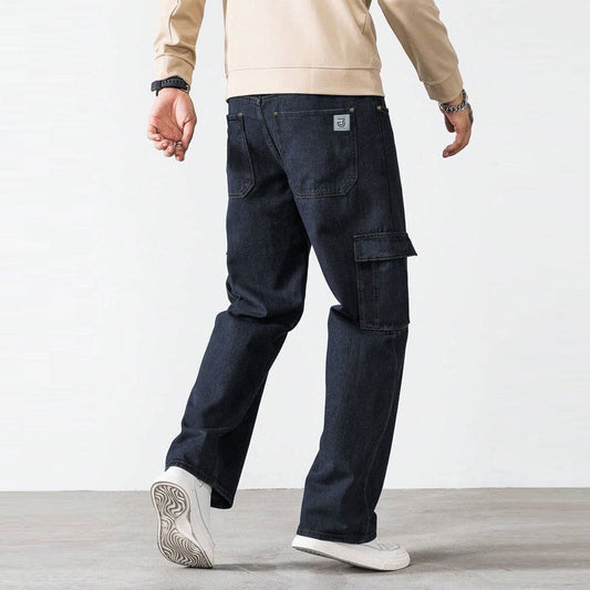 Jupiter Engineered Slub Weave Cargo Pockets Denim Jeans For Men