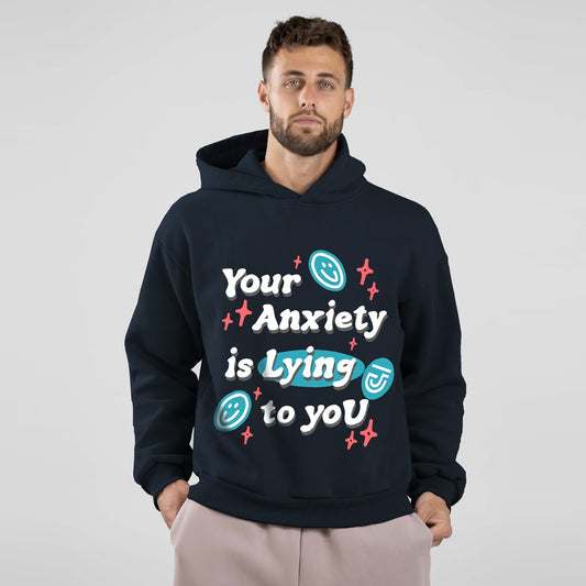 Jupiter Hotep Oversized Anxiety Is Lying Printed Hoodie