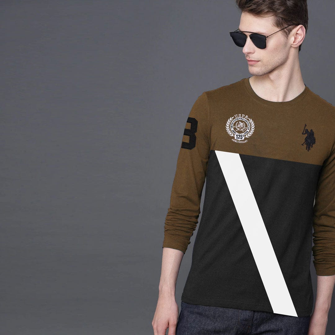 Colors Block Cross Panel Long Sleeves Tee