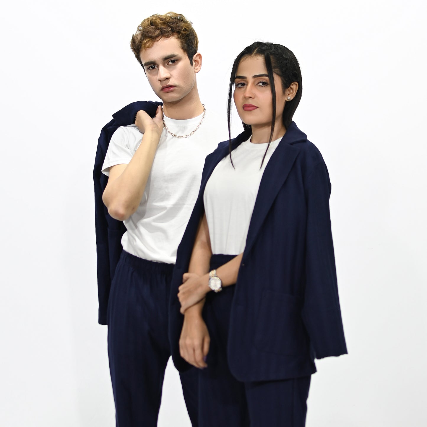 Jupiter Celebrity Self Textured Gender Neutral Navy Casual Pant Coat