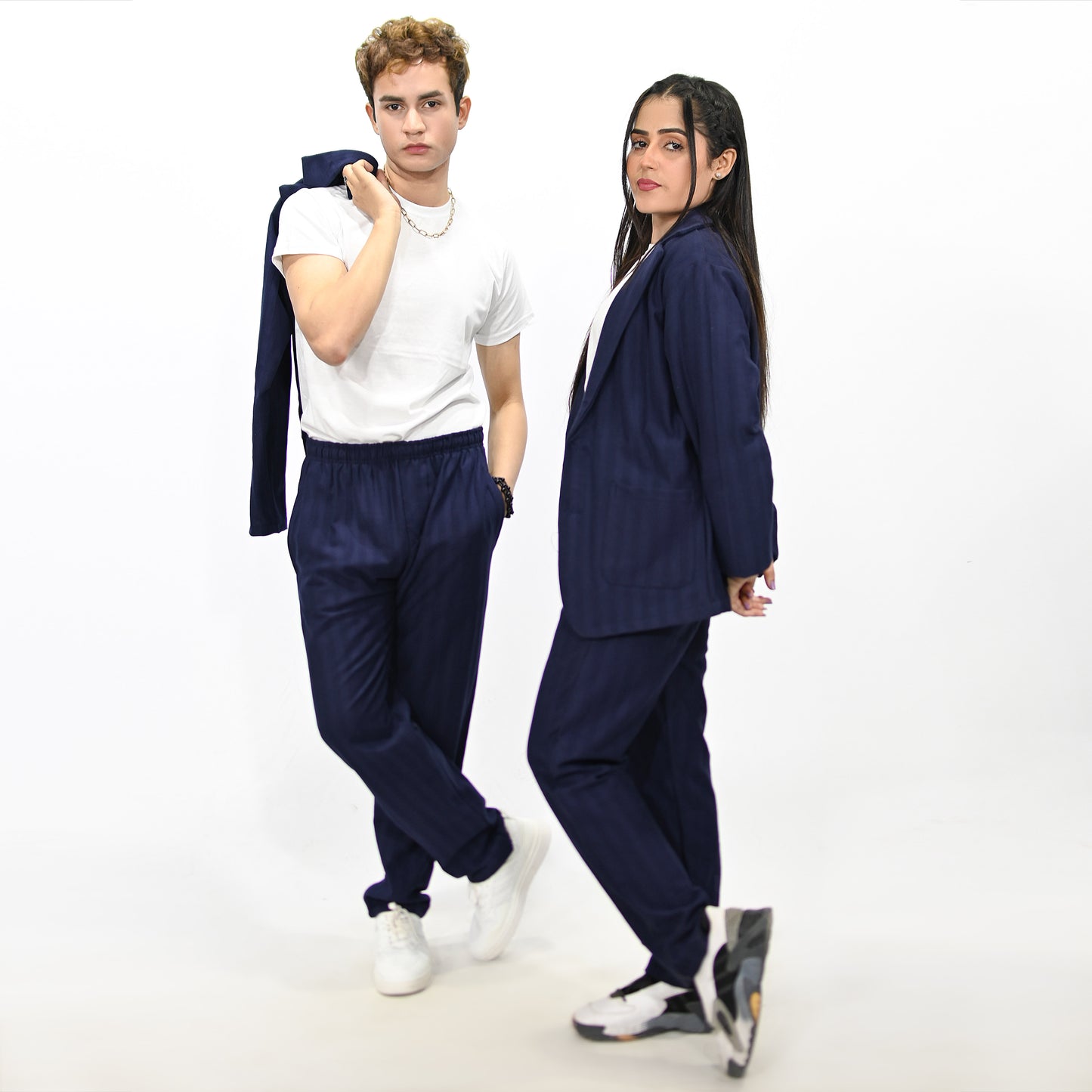 Jupiter Celebrity Self Textured Gender Neutral Navy Casual Pant Coat