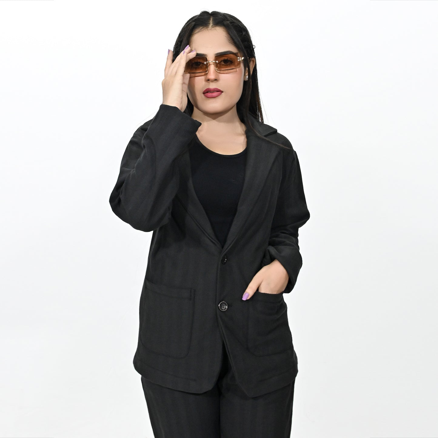 Jupiter Celebrity Self Textured Gender Neutral Black Casual Pant Coat