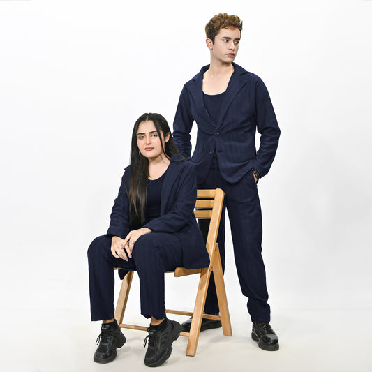 Jupiter Celebrity Self Textured Gender Neutral Navy Casual Pant Coat