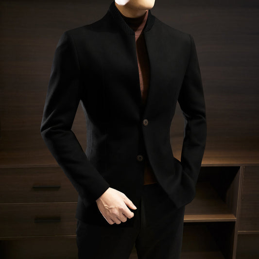 Imported Rib Neck Black Casual Coat For Men