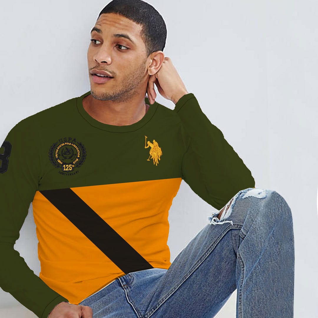 Colors Block Cross Panel Long Sleeves Tee