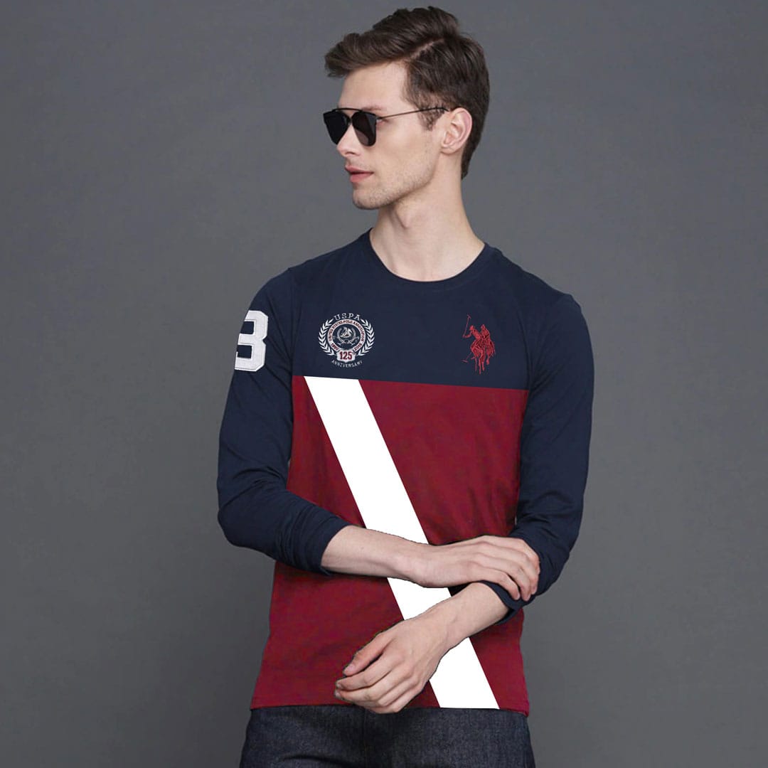 Colors Block Cross Panel Long Sleeves Tee