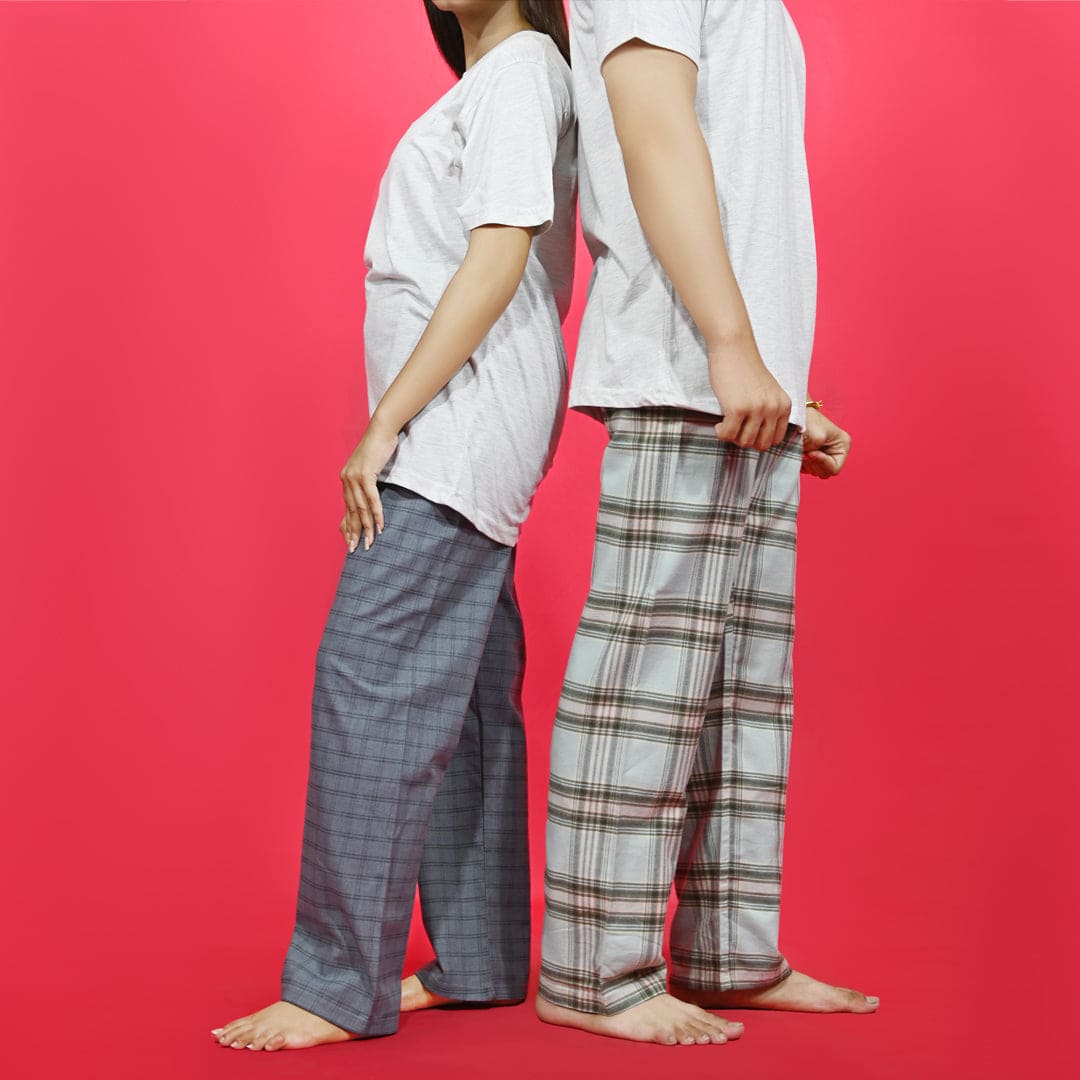 Unisex Checked Loungewear Comfy Soft Dark Grey Cotton Trouser