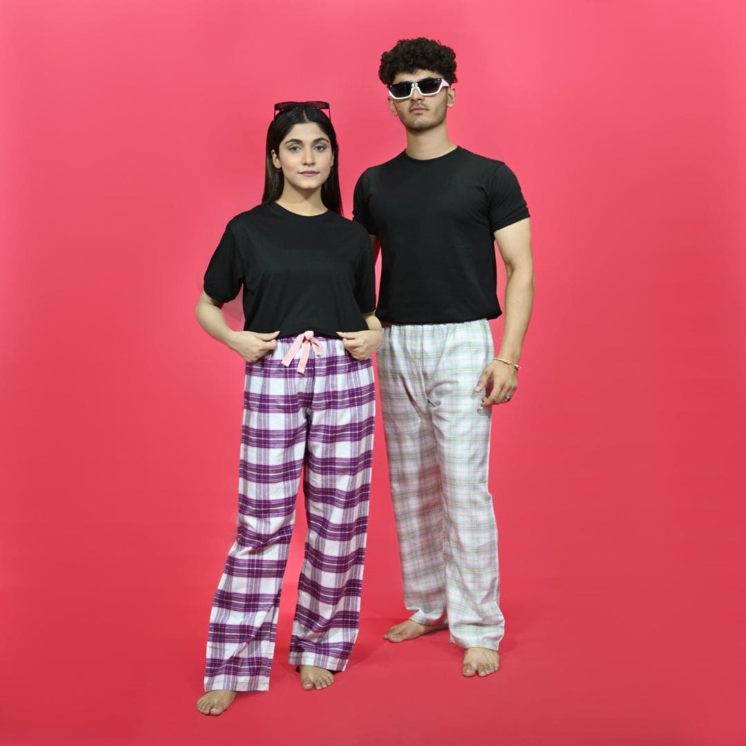 Unisex Checked Loungewear Comfy Soft Light Green Cotton Trouser