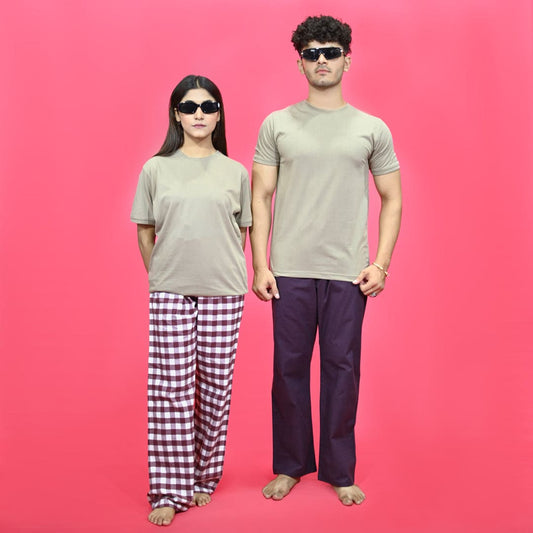 Unisex Checked Loungewear Comfy Soft Maroon Cotton Trouser