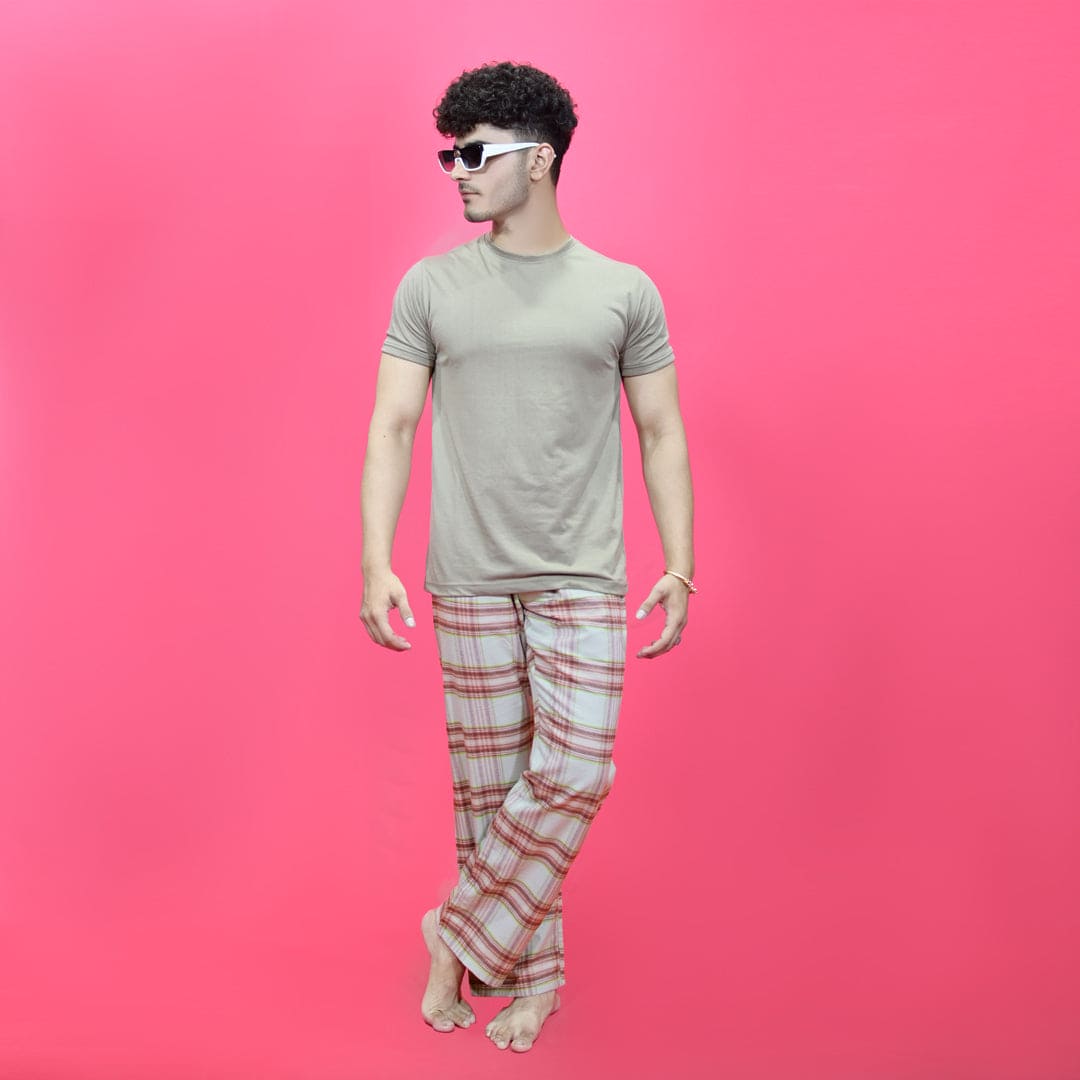 Unisex Checked Loungewear Comfy Soft Light Grey Cotton Trouser