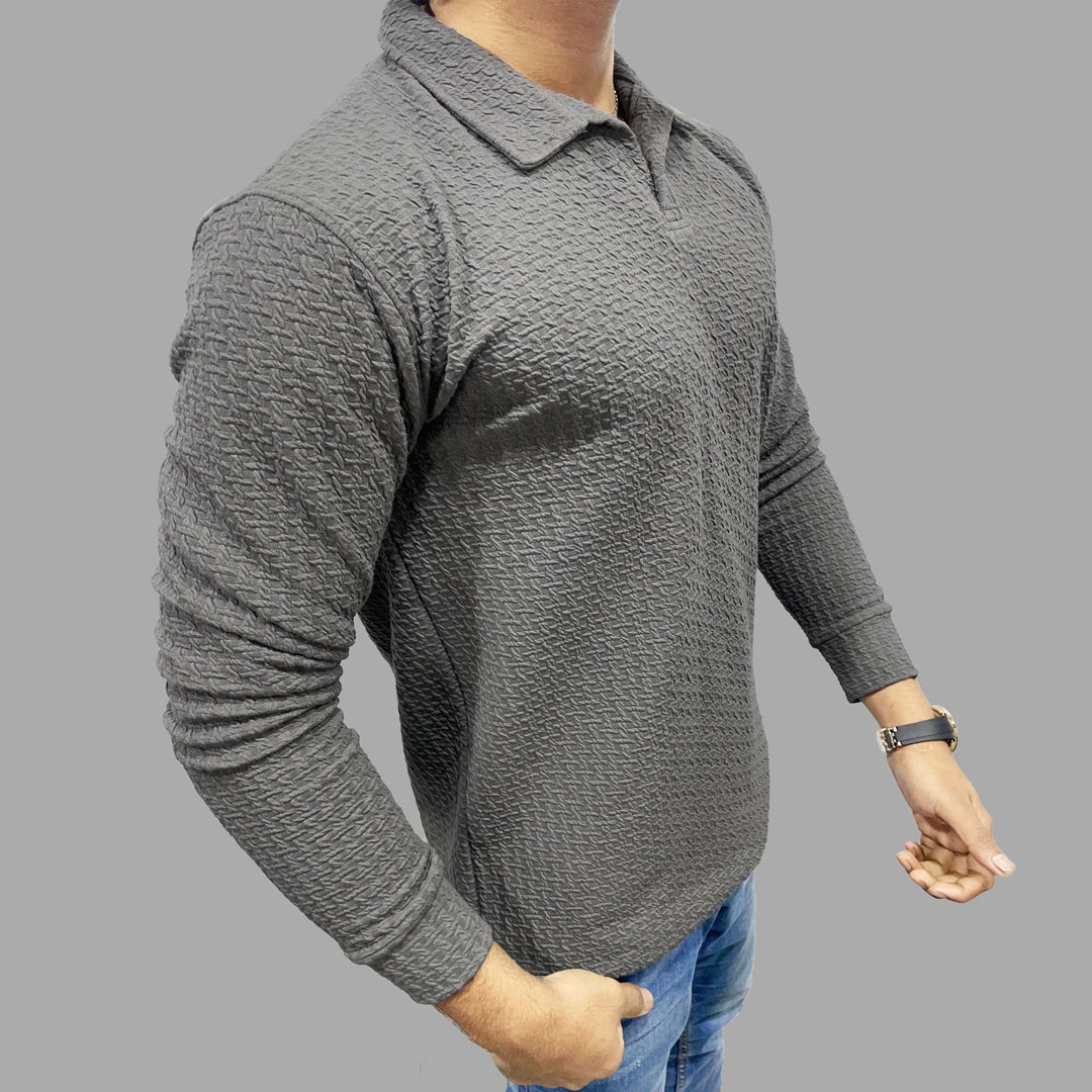 Jupiter Self Textured Jhony Collar Long Sleeves Posh Polo For Men