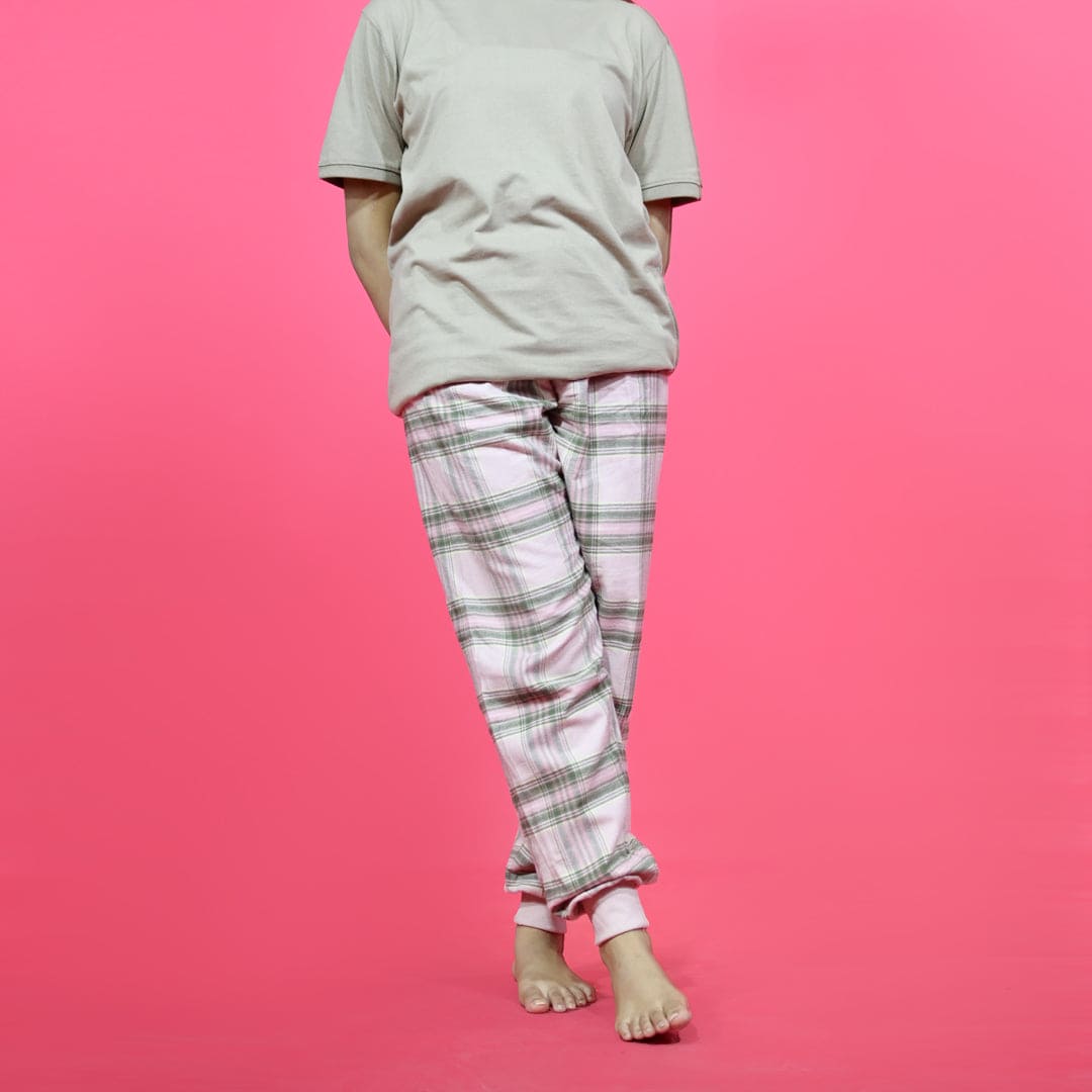 Unisex Checked Loungewear Comfy Soft Light Pink Cotton Trouser