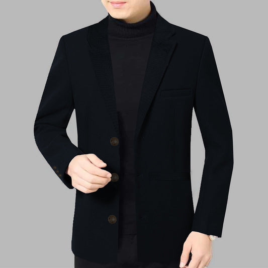 Imported Textured Collar Woolen Business Long Coat For Men