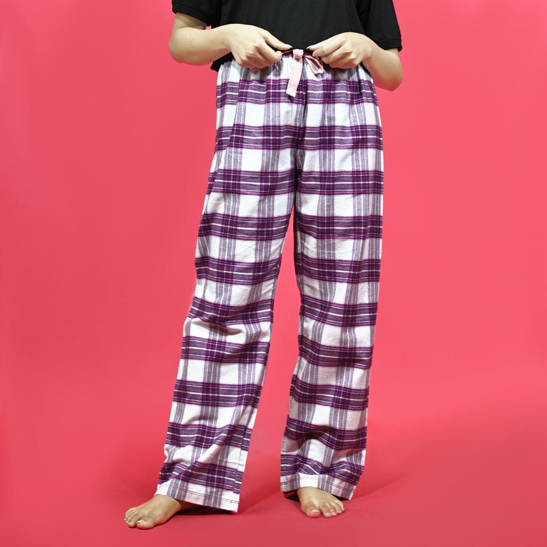 Unisex Checked Loungewear Purple Comfy Soft Cotton Trouser