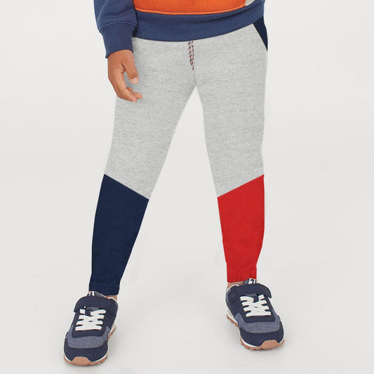 Boys Color Block Slub Grey Trouser