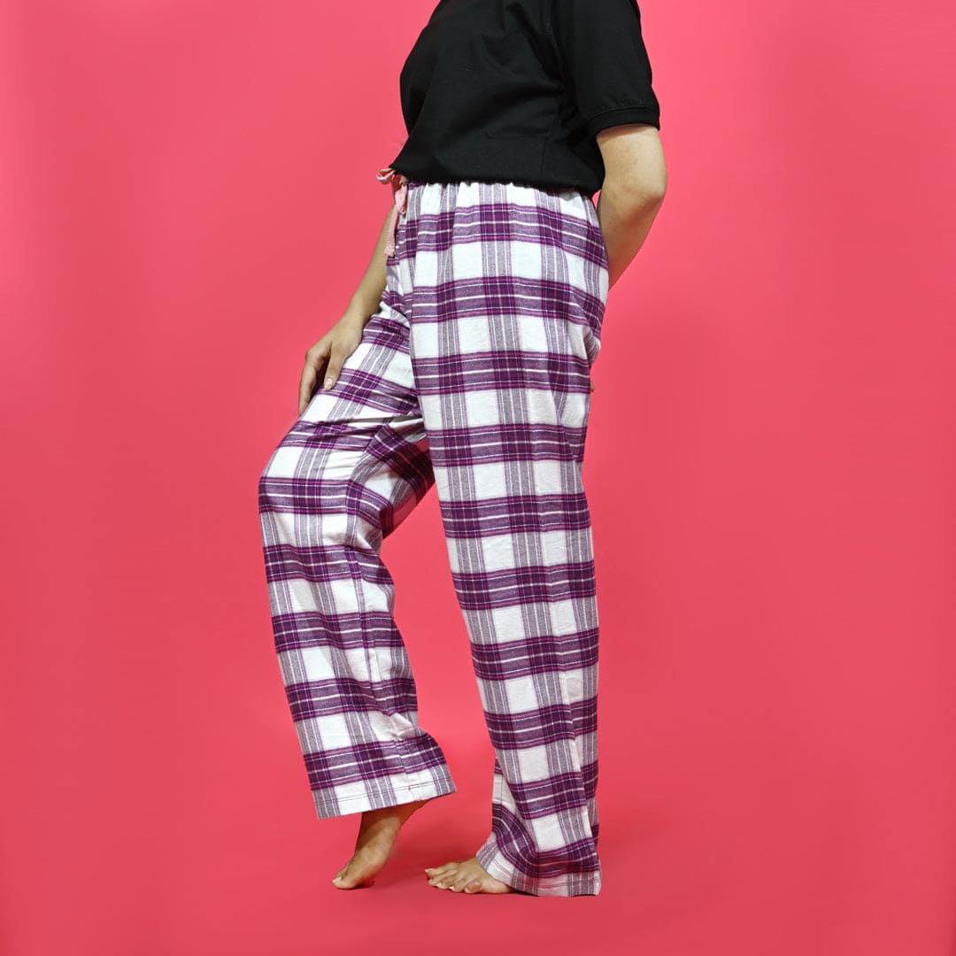 Unisex Checked Loungewear Purple Comfy Soft Cotton Trouser