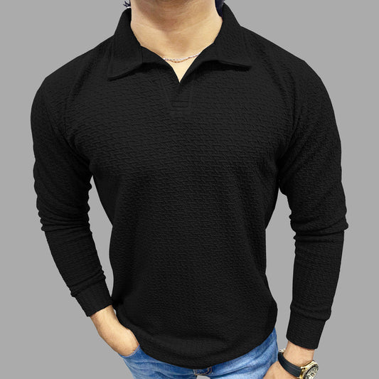 Jupiter Self Textured Jhony Collar Long Sleeves Posh Polo For Men