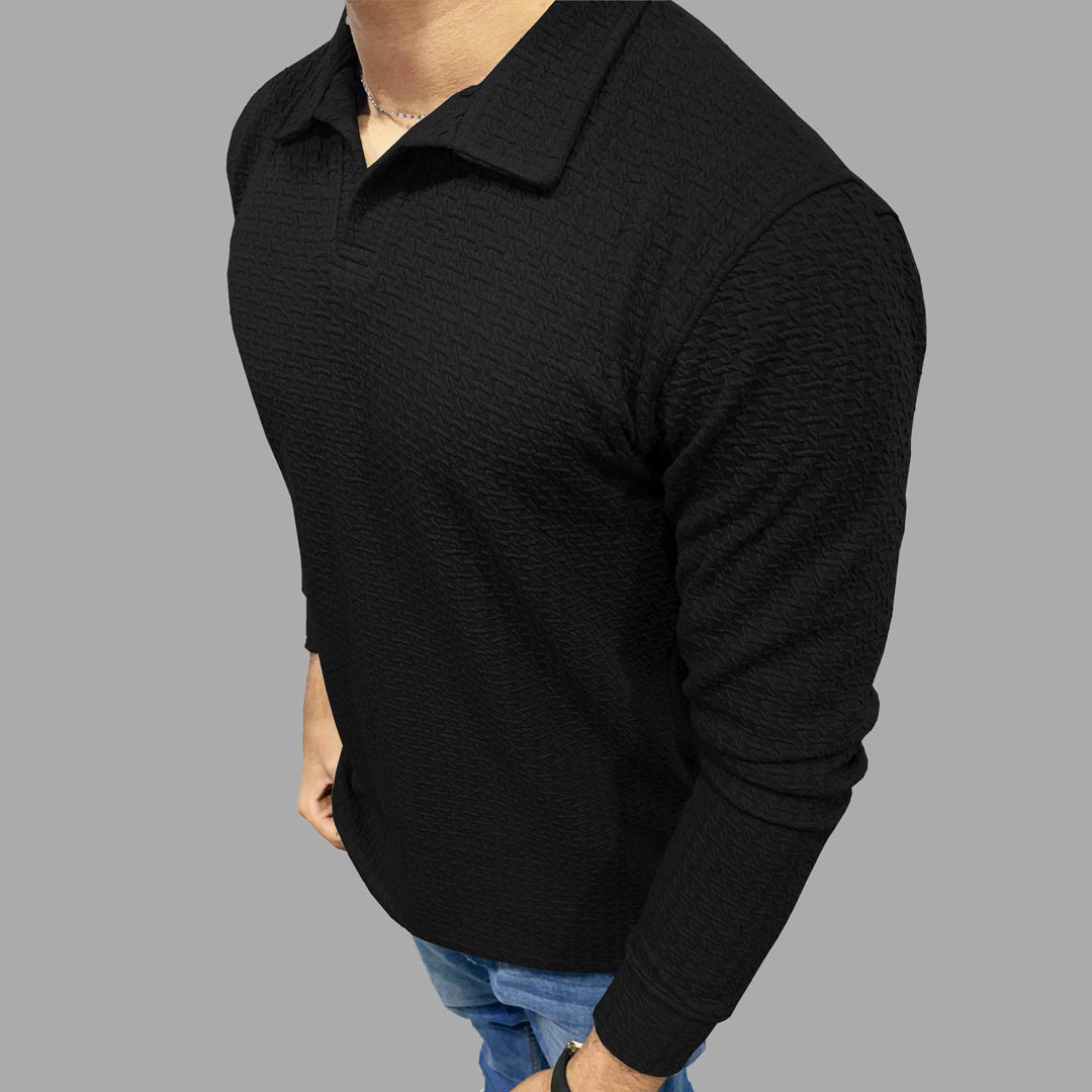 Jupiter Self Textured Jhony Collar Long Sleeves Posh Polo For Men