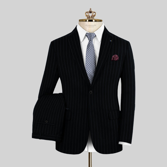 Imported Gentleman Fit Vertical Stripes Navy Pant Coat For Men