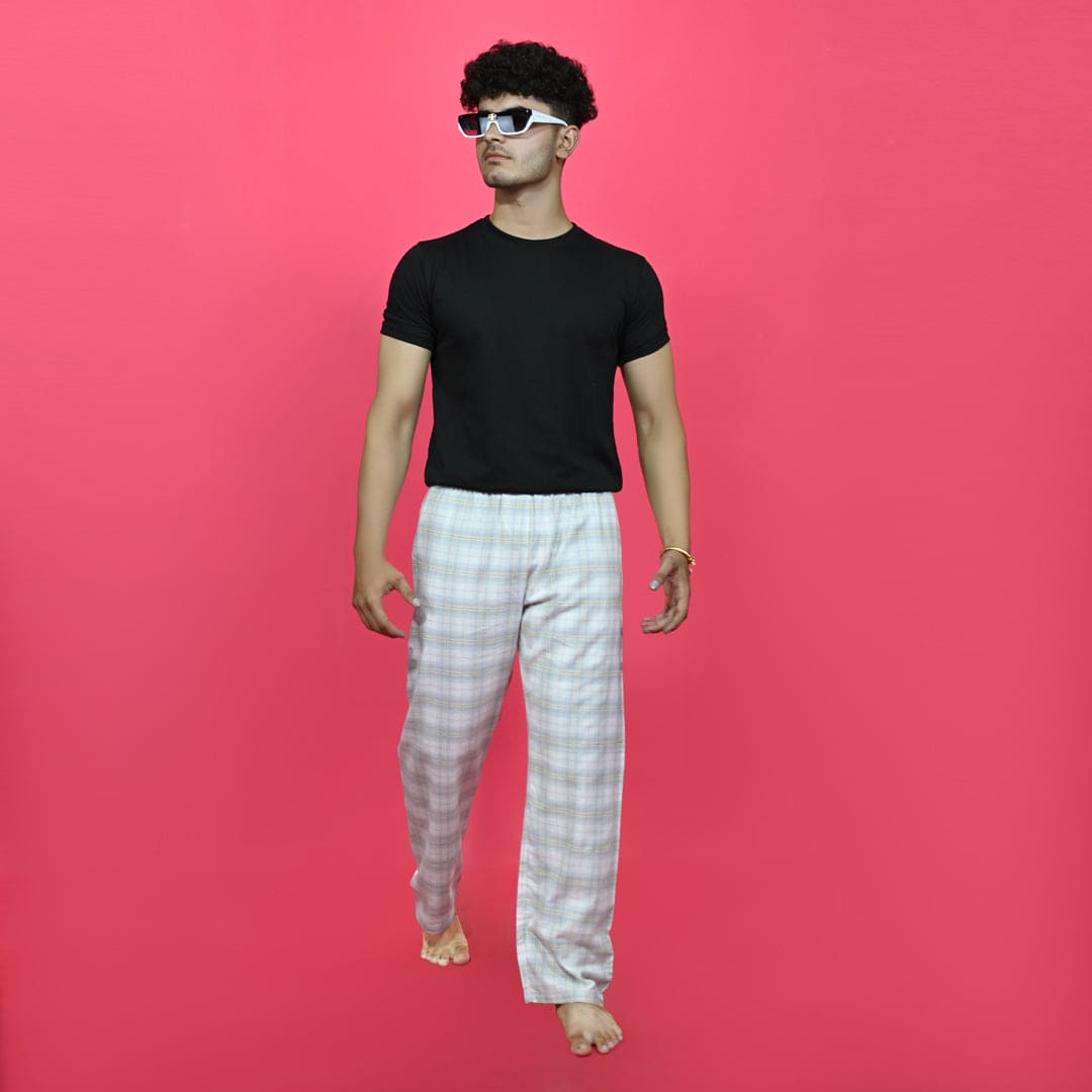 Unisex Checked Loungewear Comfy Soft Light Green Cotton Trouser