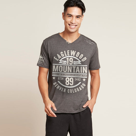 Eagle Wood V Neck Cotton Tee Shirt For Men