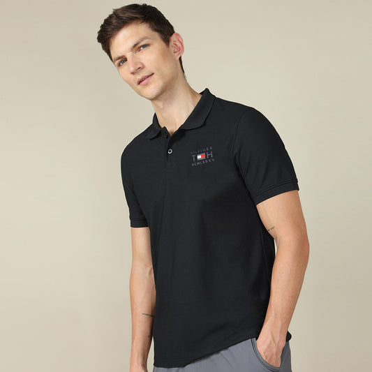 Cossic Premium Logo Black Cotton Polo For Men