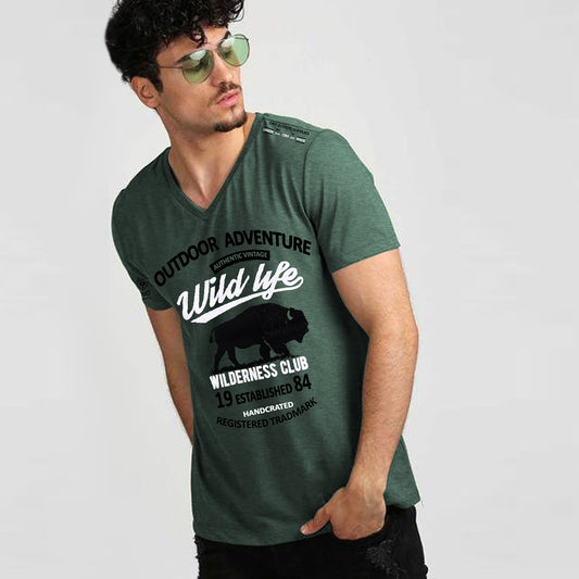Out Door Edventure V Neck Cotton Tee Shirt For Men