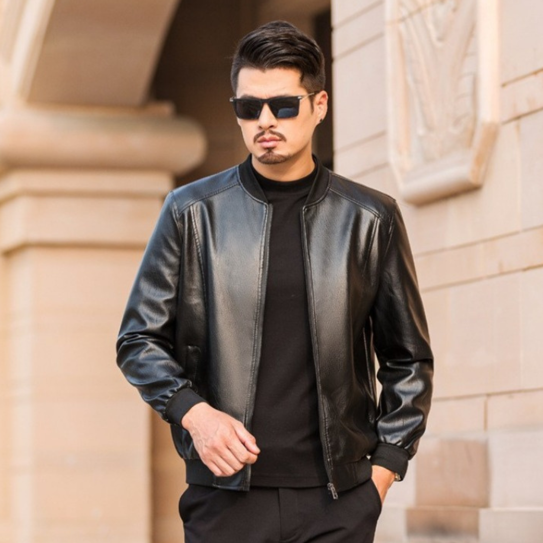 Imported Luxe Pu Leather Inside Sherpa Lining Black Bomber Jacket