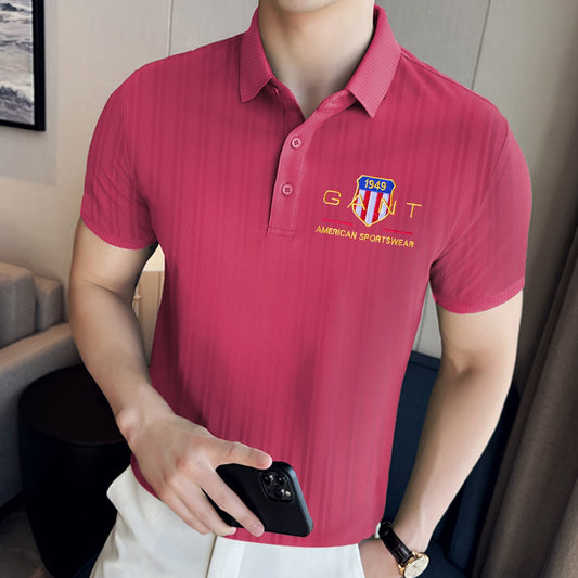 Textured Fabric Embroided Logo Elite Fit Cotton Polo For Men