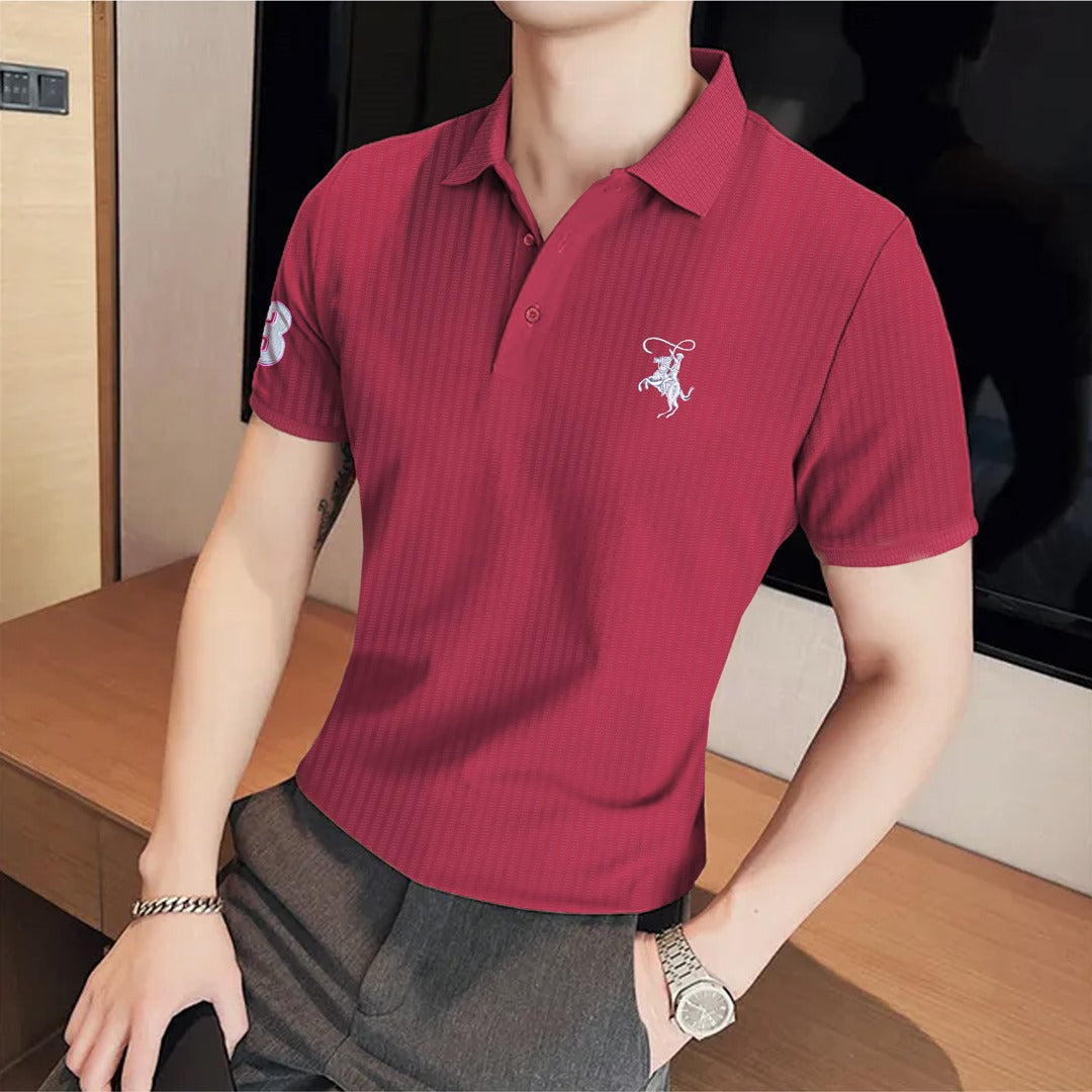 Textured Fabric Iconic Logo Cotton Polo For Men
