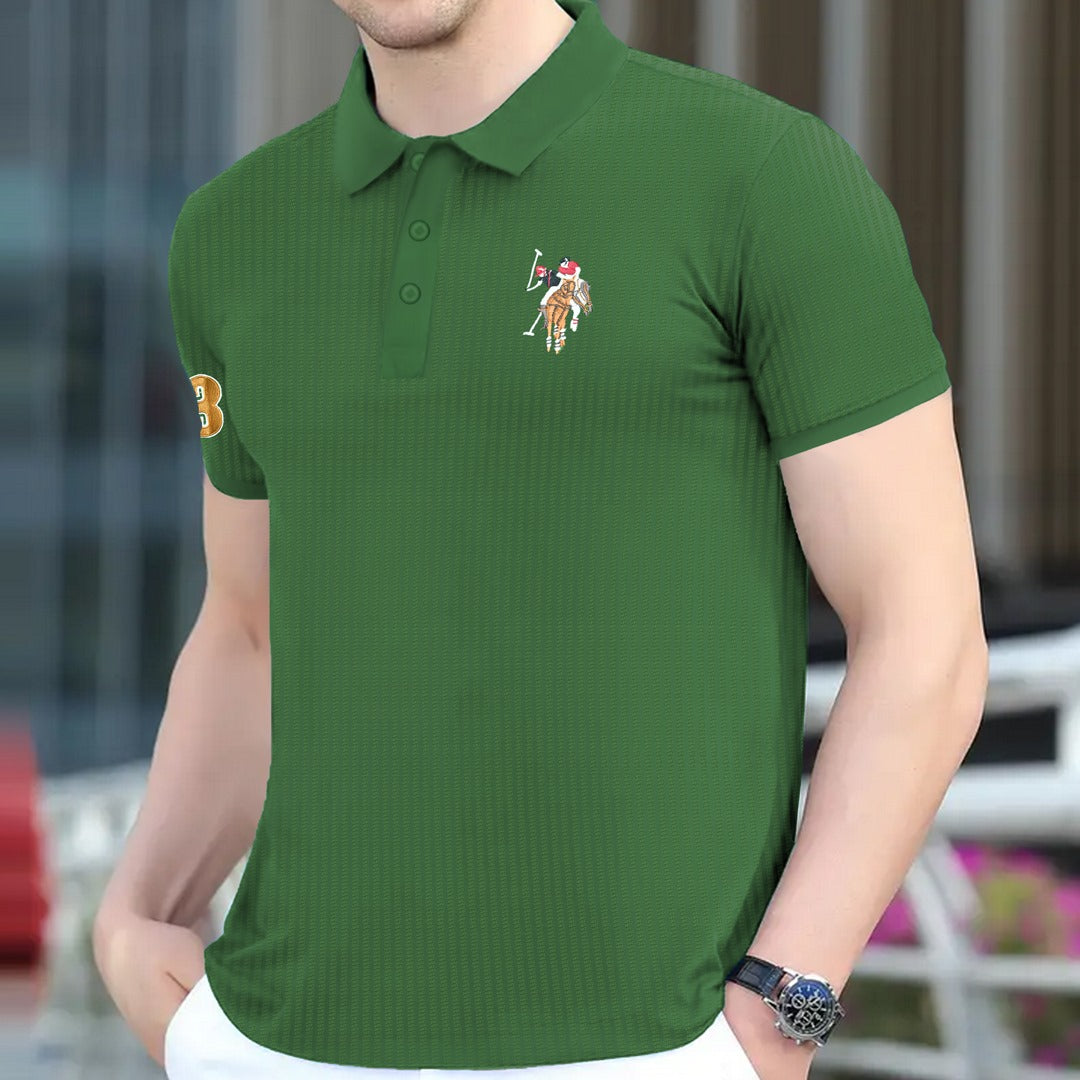 Textured Fabric Superior Logo Cotton Polo For Men