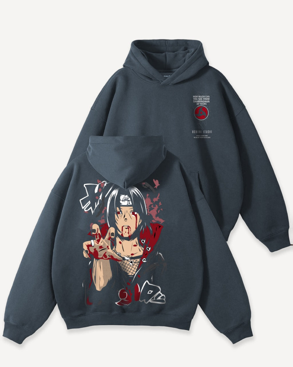 Jupiter Hotep Oversized Itachi Grey Printed Hoodie