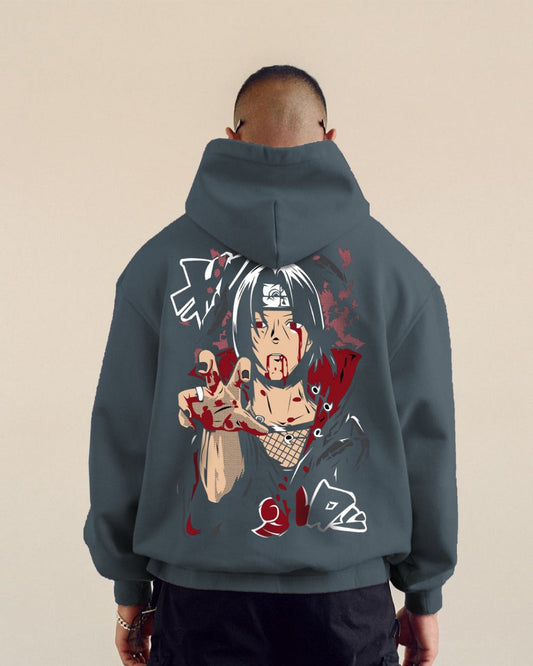 Jupiter Hotep Oversized Itachi Grey Printed Hoodie