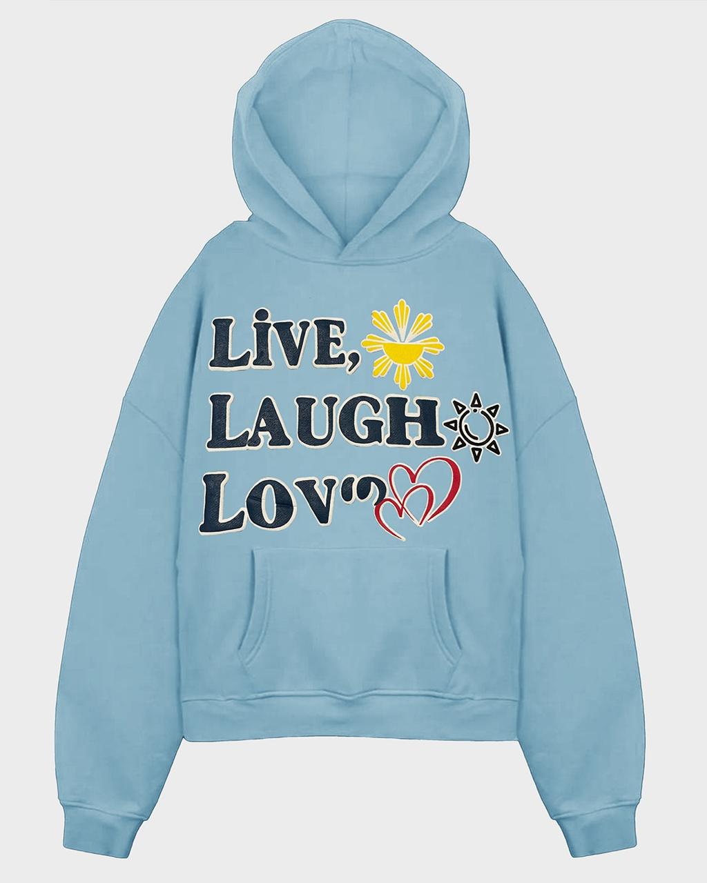 Jupiter Heavy Gsm Live & Laugh Puff Printed Oversized Hoodie