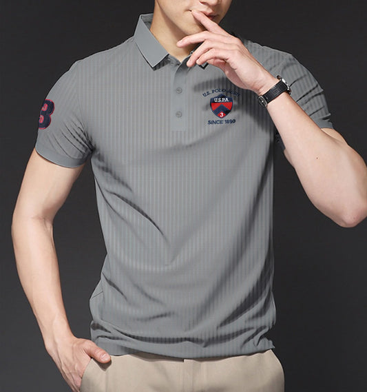 Textured Fabric Silver Grey Premium Cotton Polo For Men