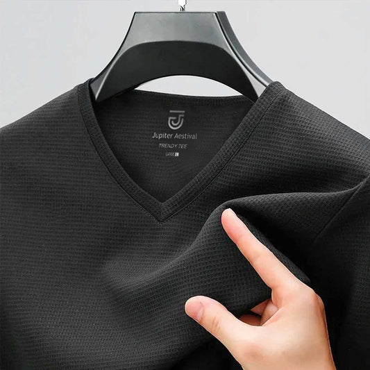 Jupiter Texture Trendy V Neck Cotton Tee For Men